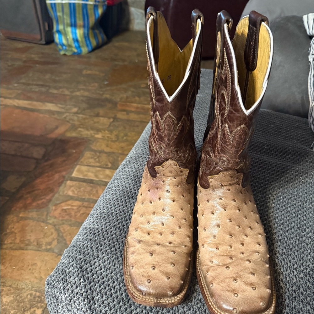 Brown Two-Tone Ostrich Leather Men's Western Boots